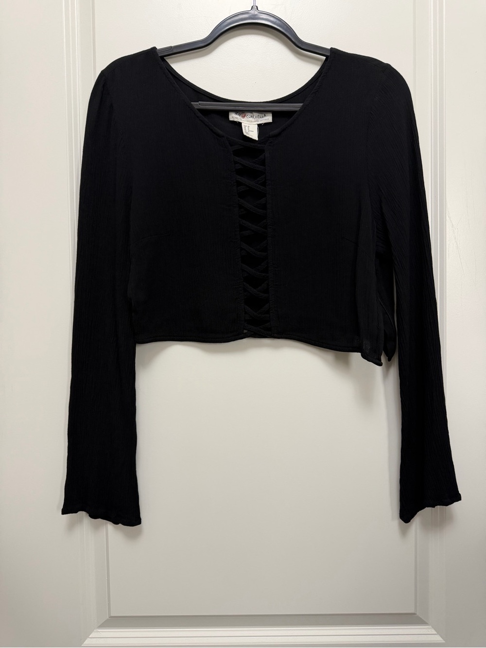 H&M Black Lace-Up Cropped Long-Sleeve Top